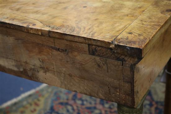 A 19th century burr elm console table with brass mounts W.113cm.